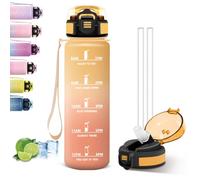 Mujigaga Botella Agua 1 Litro, Botella Agua Gimnasio con Pajita, Botellas de Agua Deportiva, Boca Ancha, Tapa de un Solo Clic, Cantimplora para la Ciclismo, Correr, Entrenamiento