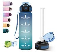 Mujigaga Botella Agua 1 Litro, Botella Agua Gimnasio con Pajita, Botellas de Agua Deportiva, Cierre de Seguridad, Tapa de un Solo Clic, Cantimplora para la Ciclismo, Patinaje, Senderismo