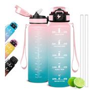 Mujigaga Botella Agua 1 Litro, Botella Gimnasio, a Prueba de Fugas y, Cantimplora Deportiva, Cantimplora con Marcador de Tiempo con pajita para Bicicleta, Escuela,Gym