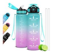 Mujigaga Botella Agua 1 Litro, Botella Gym, a Prueba de Fugas y, Cantimplora Deportiva, Cantimplora con Marcador de Tiempo con pajita para Escuela, Deporte, Gimnasio