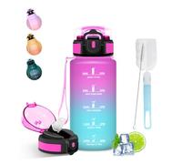 Mujigaga Botella Agua 500ml, Portátil Botella Agua Niños, A Prueba de Fugas Cantimplora con Pajita, Diseño de Cerradura, Cantimplora con Marcador de Tiempo para Viaje, Guardería, Escuela