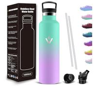 Mujigaga Botella Agua Acero Inoxidable 1 litro, Botella agua Gimnasio con Pajita y Filtro, Cantimplora A Prueba de Fugas, Sin BPA, Water Bottle para Exterior, Escuela, Deporte, Viaje, Hogar, Oficina