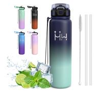 Mujigaga Botella Agua Acero Inoxidable- 1 litro- Botella Termica, a Prueba de Fugas, Cantimplora con Pajita y Filtro, con Cepillo para Pajita, Cantimplora sin BPA, para la Senderismo, Deportes