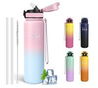 Mujigaga Botella Agua Acero Inoxidable- 1 litro- Botella Termica, sin BPA, Cantimplora con Pajita, A Prueba de Fugas, Acero Inoxidable 18/8, Cantimplora para Viajar, Gimnasia, Senderismo, Triatlón