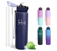 Mujigaga Botella Agua Acero Inoxidable- 1 litro- Botella Termica, sin BPA, Cantimplora con Pajita, A Prueba de Fugas, Acero Inoxidable 18/8, Cantimplora para Viajar, Gimnasia, Senderismo, Pilates