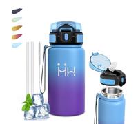 Mujigaga Botella Agua Acero Inoxidable- 500ml- Botella Agua Niños, sin BPA, Cantimplora con Pajita, A Prueba de Fugas, con Cierre de Seguridad, Cantimplora para Oficina, Camping, Escuela, Ciclismo