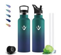 Mujigaga Botella Agua Acero Inoxidable, 500ml Botella Termica, A Prueba de Fugas, Botellas Agua Niños, sin BPA, Cantimplora con Pajita, Mantiene 24H Frio/12H Calor, para la Escuela, Oficina, Cámping