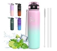 Mujigaga Botella Agua Acero Inoxidable, Botella Termica 1 litro, a Prueba de Fugas, Doble Aislamient, Cantimplora con Pajita y Filtro, Cantimplora sin BPA, para la Senderismo, Natación, Trabajo