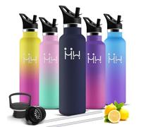 Mujigaga Botella Agua Acero Inoxidable, Botella Termica 1 litro, sin BPA, Botellas con Pajita, A Prueba de Fugas, Acero Inoxidable 18/8, Cantimplora para la Escalada, Gimnasio, Triatlón