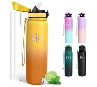 Mujigaga Botella Agua Acero Inoxidable, Botella Termica 1 litro, sin BPA, Cantimplora con Pajita, A Prueba de Fugas, Doble Aislamiento, Cantimplora para Gimnasia, Camping, Pilates, Senderismo