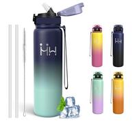 Mujigaga Botella Agua Acero Inoxidable, Botella Termica 1 litro, sin BPA, Cantimplora con Pajita, A Prueba de Fugas, Doble Aislamiento, Cantimplora para Gimnasia, Camping, Triatlón, Senderismo