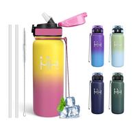 Mujigaga Botella Agua Acero Inoxidable, Botella Termica 750ml, sin BPA, Cantimplora con Pajita, A Prueba de Fugas, con Cierre de Seguridad, Cantimplora para Oficina, Camping, Escuela, Senderismo