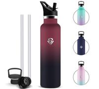 Mujigaga Botella Agua Acero Inoxidable, Sin BPA Botella Termica 1 litro con Pajita, Termo con 2 Tapones, Prueba de Fugas Cantimplora Termica para Escuela, Cámping, Gimnasio