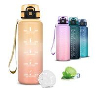 Mujigaga Botella Agua, Botella 1.5 Litros, a Prueba de Fugas, Cantimplora con Filtro, Botellas Reutilizable, con Eslogan Motivacional, Cantimplora para Correr, Senderismo, Cámping, Yoga