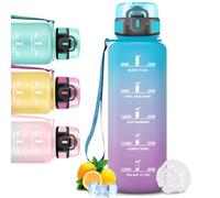 Mujigaga Botella Agua, Botella Agua 1.5 litros con Filtro, Cantimplora con Marca de Tiempo, a Prueba de Fugas, Fácil de Transportar, Cantimplora Infantil para la Deporte, Adulto, Running, Oficina