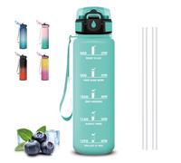 Mujigaga Botella Agua, Botella Agua 1 Litro, Botellas Agua Deporte con Pajita, A Prueba de Fugas, Botellas Reutilizable con Marca de Tiempo, Cantimplora para Trabajo, Correr, Playa y Acampar
