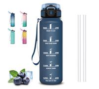 Mujigaga Botella Agua, Botella Agua 1 Litro, Botellas Agua Deporte con Pajita, A Prueba de Fugas, Botellas Reutilizable con Marca de Tiempo, Cantimplora para Trabajo, Correr, Ciclismo y Acampar