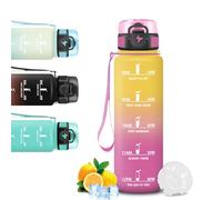 Mujigaga Botella Agua, Botella Agua 1 Litro con Filtro, Cantimplora Infantil Reutilizable con Marca de Tiempo, Cantimplora con Eslogan Motivacional, Fácil de Limpiar, para la Adulto, Running