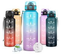 Mujigaga Botella Agua Gimnasio, Botella 1 5 litros, A Prueba de Fugas, Cantimplora con Filtro, Water Bottle con Escala de Tiempo, con Boca Ancha, Cantimplora para la Senderismo, Escalada, Gimnasio