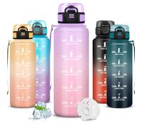 Mujigaga Botella Agua Gimnasio, Botella 1 5 litros, A Prueba de Fugas, Cantimplora con Filtro, Water Bottle con Escala de Tiempo, con Boca Ancha, Cantimplora para la Pilates, Triatlón, Gimnasio