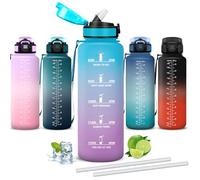 Mujigaga Botella Agua Gimnasio, Botella 1 5 litros, A Prueba de Fugas, Cantimplora con Pajita, Boca Ancha, Water Bottle con Escala de Tiempo, Cantimplora para la Pilates, Triatlón, Acampada, Deportes