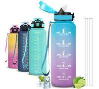 Mujigaga Botella Agua Gimnasio, Botella 1 5 litros, A Prueba de Fugas, Cantimplora con Pajita, con Eslogan Motivador, Water Bottle para la Fitness, Senderismo, Deportes, Acampada, Correr