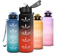 Mujigaga Botella Agua Gimnasio, Botella 1 5 litros con Pajita, Diseño de Cerradura, Cantimplora con Marcador de Tiempo, A Prueba de Fugas Cantimplora Portátil para Running, Sport, Deportes, Gimnasio