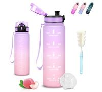 Mujigaga Botella Agua Gimnasio, Botella 1 litro, A Prueba de Fugas, Cantimplora con Filtro, Water Bottle con Cierre de Seguridad, con Cepillo de Esponja, para la Yoga, Senderismo, Acampada, Deportes