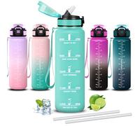 Mujigaga Botella Agua Gimnasio, Botella 1 litro, A Prueba de Fugas, Cantimplora con Pajita, Water Bottle con Escala de Tiempo, Cantimplora para la Fitness, Senderismo, Acampada, Escalada, Pilates