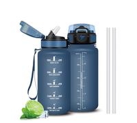 Mujigaga Botella Agua Niños, A Prueba de Fugas Botella Agua 500ml, Diseño de Cerradura, Cantimplora con Pajita, Portátil Cantimplora con Marcador de Tiempo para Deportes, Gym, Hogar