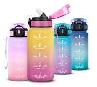 Mujigaga Botella Agua Niños, Botella Agua 500ml, A Prueba de Fugas Cantimplora con Pajita, Diseño de Cerradura, Portátil Cantimplora con Marcador de Tiempo para Guardería, Oficina, Colegio, Escuela