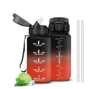 Mujigaga Botella Agua Niños con Pajita, Botella Agua 500ml, A Prueba de Fugas Cantimplora, Diseño de Cerradura, Portátil Cantimplora, con Marcador de Tiempo para Viaje, Oficina, Hogar