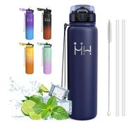 Mujigaga Botella Termica 1 litro, Botella Agua Acero Inoxidable, a Prueba de Fugas, Aislamiento al Vacío, Cantimplora con Cepillo para Pajita, Cantimplora sin BPA, para la Correr, Yoga, Triatlón