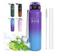 Mujigaga Botella Termica 1 litro, Botella Agua Acero Inoxidable, a Prueba de Fugas, Doble Aislamient, con Cepillo para Pajita, Cantimplora sin BPA, para la Correr, Deportes, Triatlón, Maratón, Yoga