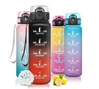 Mujigaga Cantimplora 1 Litro, Botella Agua Gimnasio, Antiderrame Botella de Agua Deportiva, Cantimplora con Marcador de Tiempo y Cepillo para Oficina, Escuela