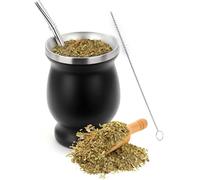 Mujiluxe Taza Mate, Juego de Tazas de Mate, para Mate, con Cepillo de Limpieza y Pajita de Mate, Negra