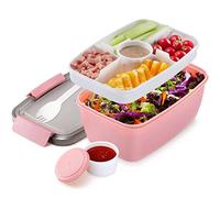 MUJUZE Bento Box para adultos, fiambrera de 2 niveles con compartimentos de subdivisión, caja de ensalada para ir sostenible, sin BPA sin fiambrera con cubiertos, caja para el trabajo o picnic