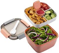 MUJUZE Fiambrera compartimentos divididos, lunch box adultos/niños, Caja de ensalada box sostenible, bento box a prueba de fugas, fiambrera bento para escuela, trabajo, pícnic, viajes(Pink)