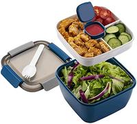 MUJUZE Fiambrera compartimentos divididos, lunch box adultos/niños, Caja de ensalada box sostenible, bento box a prueba de fugas, fiambrera bento para escuela, trabajo, pícnic, viajes(Blue)