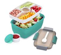 MUJUZE Fiambrera para adultos, fiambrera de 2 niveles con compartimentos divididos, caja de ensaladas para llevar sostenible, sin BPA, caja bento con cubiertos, fiambrera para trabajo/picnic