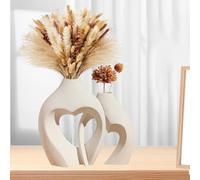 MUJUZE Juego de 2 macetas modernas de cerámica beige mate y blanco mate, decoración para sala de estar, dormitorio, maceta de hierba de pampa, decoración nórdica moderna