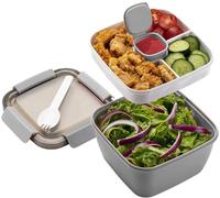 MUJUZE Lonchera con compartimentos divididos, caja de ensalada sostenible, a prueba de fugas, apta para lavavajillas, caja bento para guardería y escuela