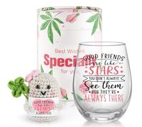 MUJUZE Regalos de amistad para mujeres, juego de regalos especiales para amigas, copas de vino personalizadas y papa de la suerte, regalos de cumpleaños para mejor amiga (Good Friends are Like Stars)