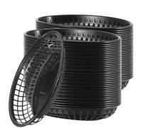 MUKCHAP 60 cestas de plástico para comida rápida, 23 x 14,5 x 4 cm, cestas de alimentos negras, cestas para patatas fritas, cestas de servir de plástico ovaladas para patatas, sándwiches, castillos