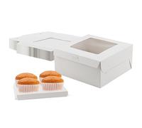 MUKCHAP Paquete de 40 cajas blancas para cupcakes de 4 agujeros, soporte para cupcakes de 6 pulgadas, caja de panadería con ventanas para cumpleaños y bodas