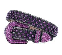 MUKINGBELTS Cinturón occidental con diamantes de imitación para hombres y mujeres, correa de cuero brillante con tachuelas, 29 mm de ancho, Negro, púrpura, Fit Waist 37-42 inches