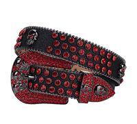 MUKINGBELTS Cinturones de diamantes de imitación para hombres y mujeres, correa de lujo con tachuelas para vaqueros, pantalones de mezclilla, Negro-rojo, 38-40W