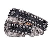 MUKINGBELTS Cinturones de diamantes de imitación para hombres y mujeres, correa de lujo con tachuelas para vaqueros, pantalones de mezclilla, Negro-blanco, 40-42W