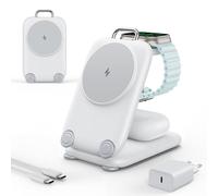 Mukiya 3 en 1 Cargador inalámbrico Estación de carga inalámbrica rápida de viaje, cargador Soporte de Plegable y Ajustable compatible con iPhone 17,16, 15, 14, 13, 12, Apple Watch y AirPods 4, 3,2 Pro