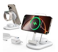 Mukiya - Cargador para Apple Watch y iPhone, estación de Carga 3 en 1, Compatible con iPhone 17 16 15 14 13 12, para Apple Watch 10/9, Airpods 3/2/Pro, Plegable Ajustable, Color Marfil